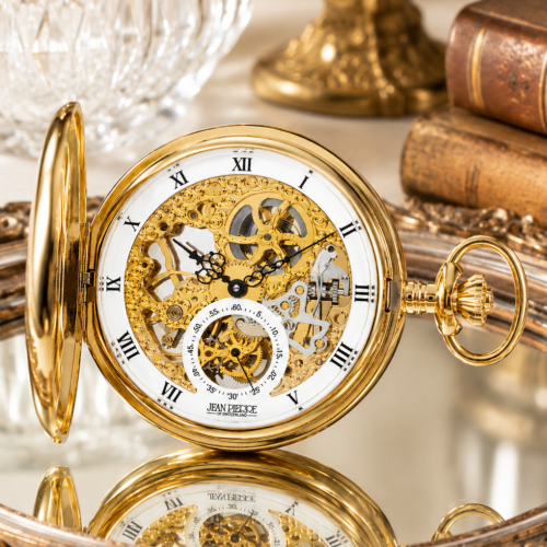 Gold Plated Mechanical Double Hunter Pocket Watch