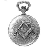 Full Hunter Silver Plated Masonic Quartz Pocket Watch With T-Bar Chain