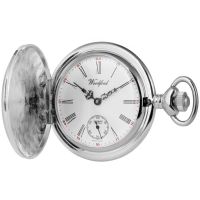 Chrome Plated Engine Turned Mechanical Full Hunter Pocket Watch