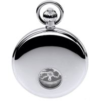 Chrome Plated Mechanical Double Hunter Pocket Watch With Heartbeat Window
