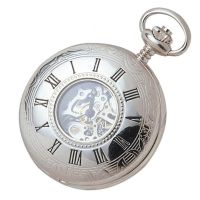 Chrome Plated Skeletal Mechanical Half Hunter Pocket Watch