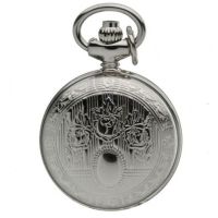 Womens Chrome Plated Full Hunter Flower Pendant Watch