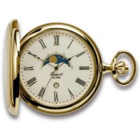 Gold Plated Polished Moon Phase Half Hunter Quartz Pocket Watch