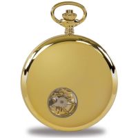 Gents Gold Plated Double Half Hunter Skeleton Pocket Watch