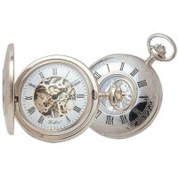Chrome Plated Skeletal Mechanical Half Hunter Pocket Watch