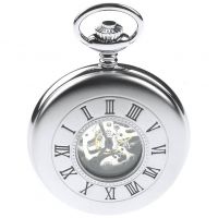 Matt Finish Chrome Plated Mechanical Half Hunter Pocket Watch