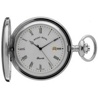 Chrome Plated Full Hunter Quartz Pocket Watch with Roman Numerals