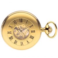 Matt Finish Gold Plated Mechanical Half Hunter Pocket Watch