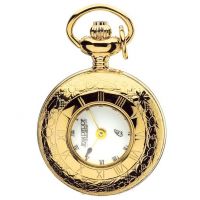 Gold Plated Half Hunter Quartz Pendant Watch With Roman Numerals