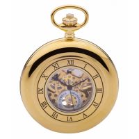 Gold Plated Mechanical Double Half Hunter Pocket Watch With Heartbeat Window