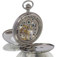 Chrome Double Half Hunter Skeleton Pocket Watch