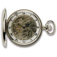Chrome Plated Mechanical Skeleton Double Hunter Polished Pocket Watch