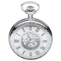 Chrome Plated Mechanical Half Hunter Pocket Watch with Skeletal Display