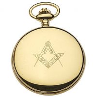 Gold Tone Full Hunter Swiss 17 Jewel Quartz Pocket Watch With Masonic Dial