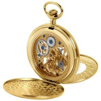 Gold Plated Mechanical Half Double Hunter Pocket Watch