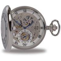 Chrome Double Half Hunter Skeleton Pocket Watch