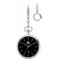 Black Open Face Brushed Chrome Pocket Watch with Chain