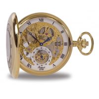 Gents Gold Plated Double Half Hunter Skeleton Pocket Watch