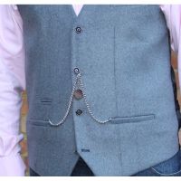 Double Albert Chrome T-Bar Heavy Chain with Engraveable Fob