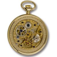 Gold Plated 17 Jewel Mechanical Open Face Grand Skeleton Pocket Watch