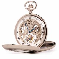The Bridewell - Chrome Plated Mechanical Double Half Hunter Pocket Watch
