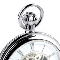 Chrome Plated Mechanical Double Hunter Pocket Watch With Heartbeat Window
