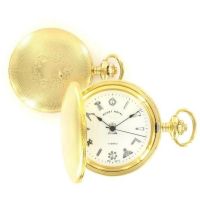 Gold Plated Masonic Mechanical Engine Turned Full Hunter Pocket Watch