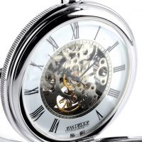Chrome Plated Mechanical Double Hunter Pocket Watch With Heartbeat Window