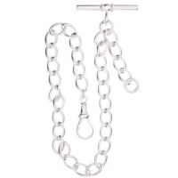 Sterling Silver Wide Loop 9 Inch Single Albert T-Bar Pocket Watch Chain