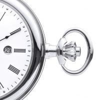 Full Hunter Chrome Plated Quartz Pocket Watch With T Bar Chain