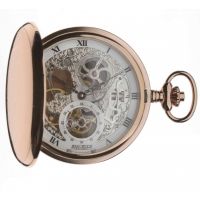 Rose Gold Plated Double Hunter Skeleton Mechanical Pocket Watch