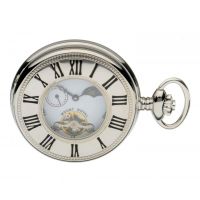Chrome Plated Mechanical Half Hunter Pocket Watch with White Face