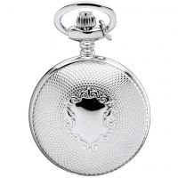 Silver Plated Full Hunter Quartz Pendant Necklace Watch with Pattern