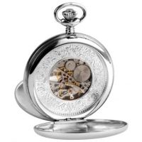 Double Hunter Sterling Silver Mechanical Pocket Watch with Albert T-bar chain