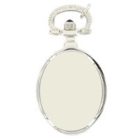 Silver Plated Open Face Quartz Oval Pendant Necklace Watch