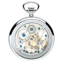 Chrome Plated Open Face 17 Jewel Skeleton Pocket Watch