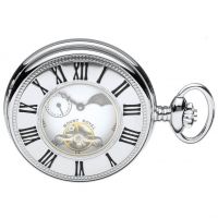 Chrome Plated Mechanical Half Hunter Pocket Watch with White Face
