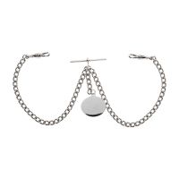 Double Albert Chrome T-Bar Heavy Chain with Engraveable Fob
