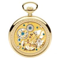 Gold Plated Open Face 17 Jewel Skeleton Pocket Watch