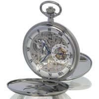 Chrome Double Half Hunter Skeleton Pocket Watch