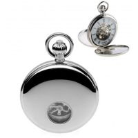 Chrome Plated Mechanical Double Hunter Pocket Watch With Heartbeat Window
