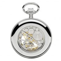 Chrome Plated Mechanical Open Face Pocket Watch with Skeletal Display