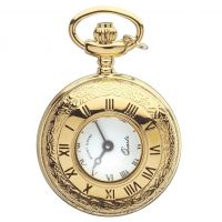 Gold Plated Half Hunter Quartz Pendant Necklace Chain Watch