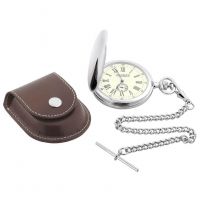Gents Classic Style Pocket Watch And Leather Case