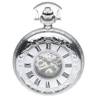 Chrome Plated Mechanical Double Half Hunter Pocket Watch