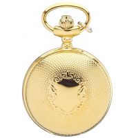 Gold Plated Shield Design Full Hunter Quartz Pendant Necklace Watch
