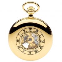 Gold Plated Half Hunter Mechanical Pocket Watch With Open Back