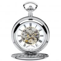 Chrome Plated Skeleton Mechanical Double Hunter Pocket Watch