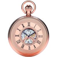 Rose Gold Double Half Hunter Mechanical Pocket Watch With Roman Numerals