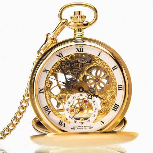 The Kensington Gold Plated Double Hunter Greenwich Pocket Watch